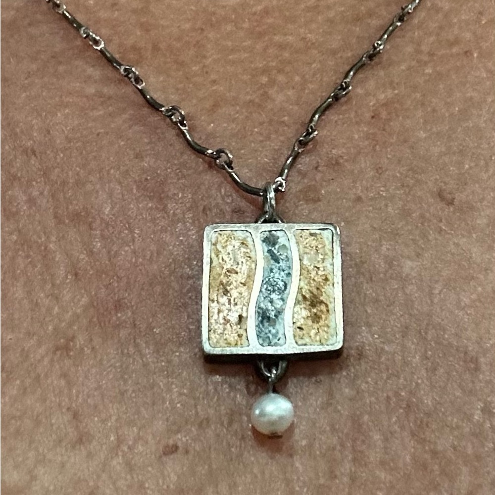 Artisan art show stone pearl necklace pendant jewelry